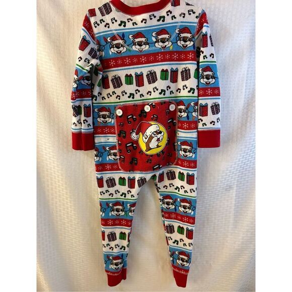 Buccee Christmas thermal pajamas size 4t buttons red green - Picture 4 of 9